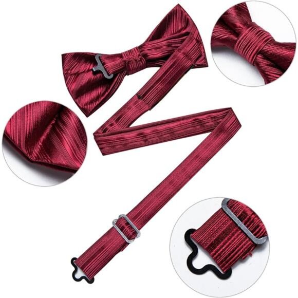 Pre-Tied Bow Ties for Men Burgundy Striped - Picture 6 of 7